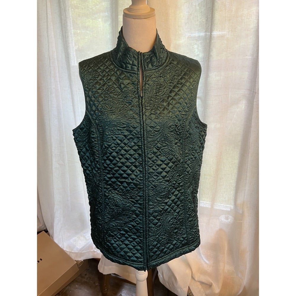 Susan Graver Quilted Style Emerald Green Zip Up Vest Size S Classic Casual